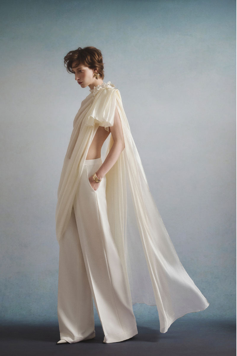 White Plan Eloria Draped Co-ords set featuring a stylish draped top and matching bottoms, perfect for a chic, coordinated look.