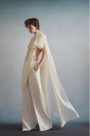 White Plan Eloria Draped Co-ords set featuring a stylish draped top and matching pants on a model.