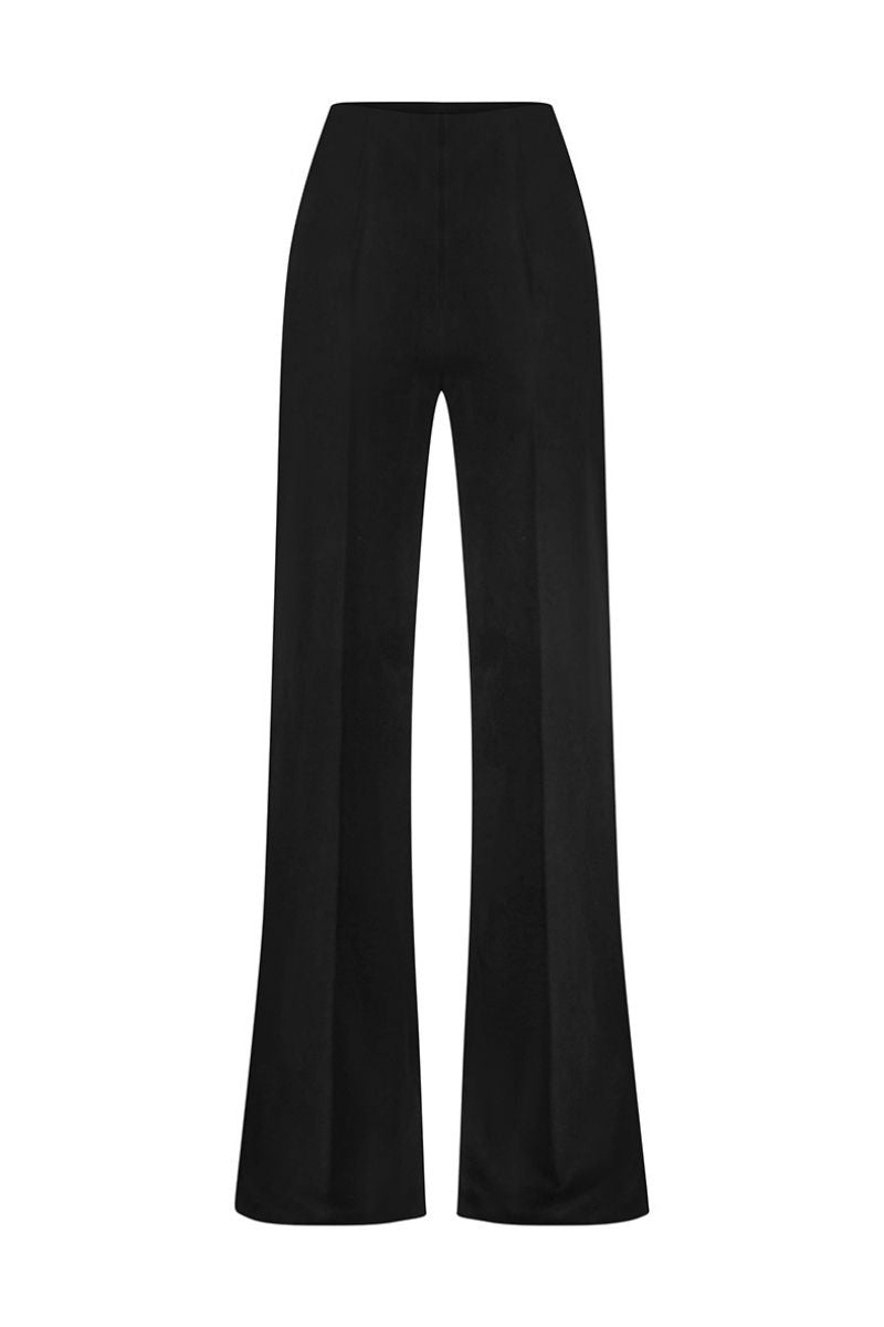 Black high-waisted wide-leg pants by CEM, showcasing the relaxed fit and flowy silhouette on a neutral background.