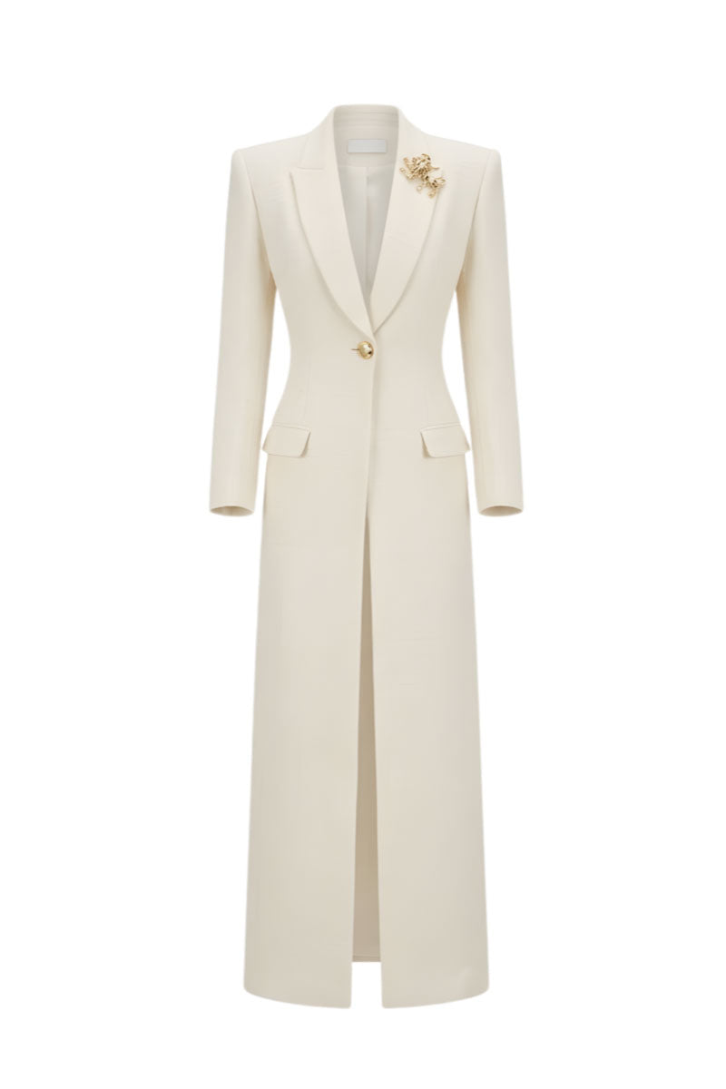 SOREYA NOTCH LAPEL TRENCH COAT IN IVORY CREAM - CULT MIA