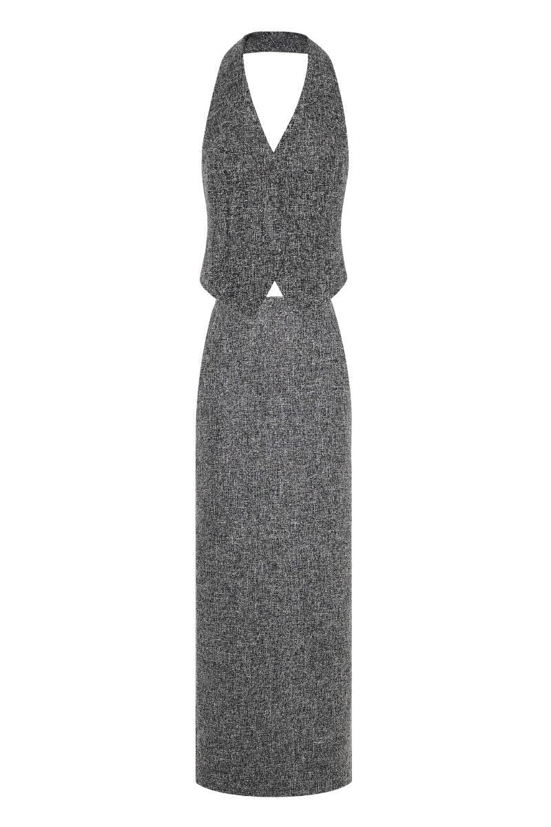 GRAY LONG VEST AND MAXI SKIRT SET - CULT MIA