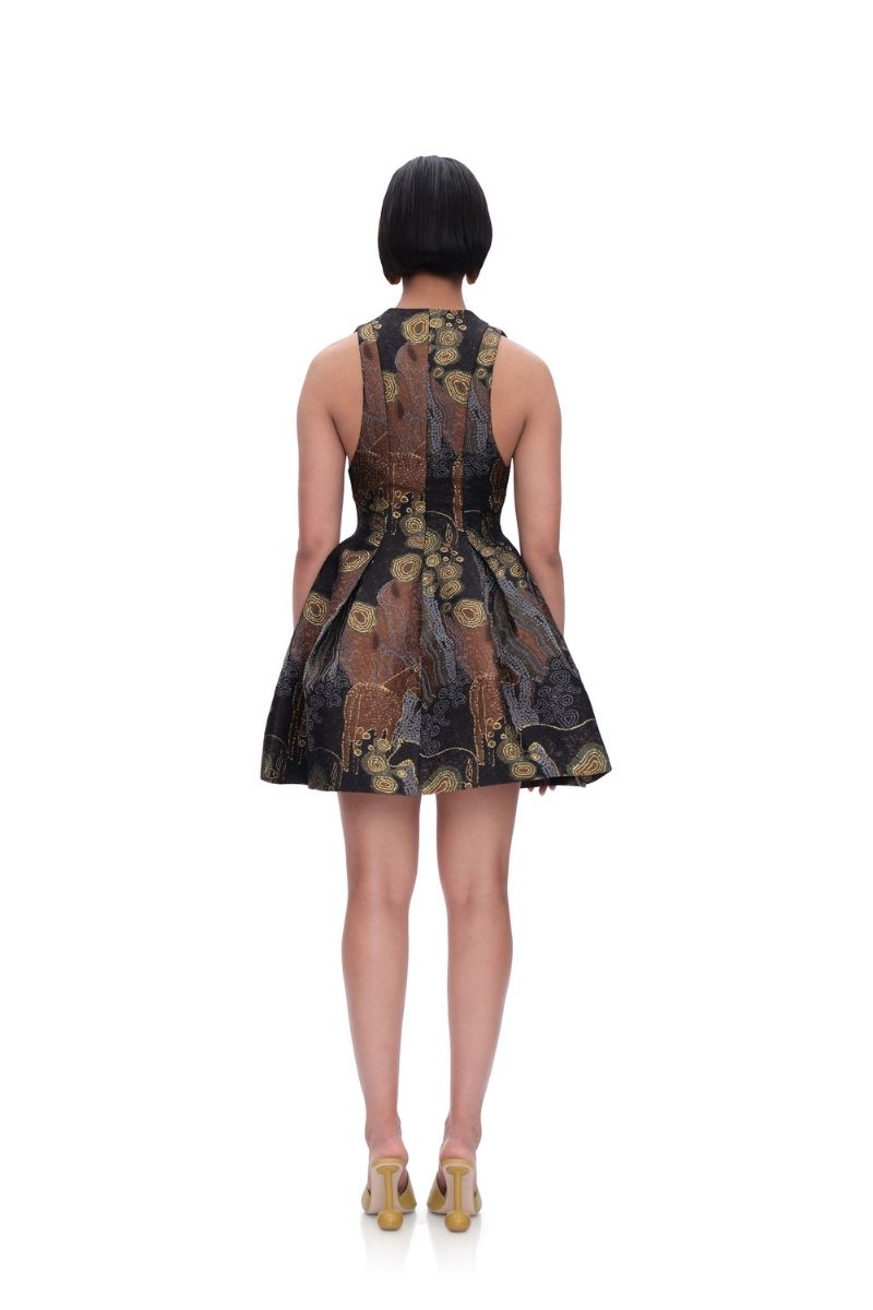 VENTI JACQUARD DRESS IN KAVA JACQUARD - CULT MIA