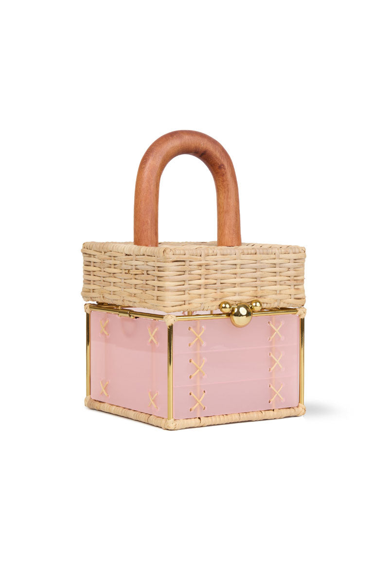 Pink Waiwai Rio CACAU top handle bag with structured design and short handle, stylish and perfect for everyday use.