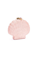 Emm Kuo Le Sirenuse woven shell clutch in pink with textured woven design and compact shape for elegant carrying.