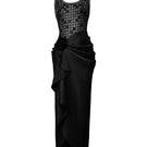 Do Long velvet blossom midi dress featuring a flowy silhouette and floral pattern, perfect for elegant occasions.