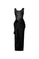 Do Long velvet blossom midi dress featuring a flowy silhouette and floral pattern, perfect for elegant occasions.