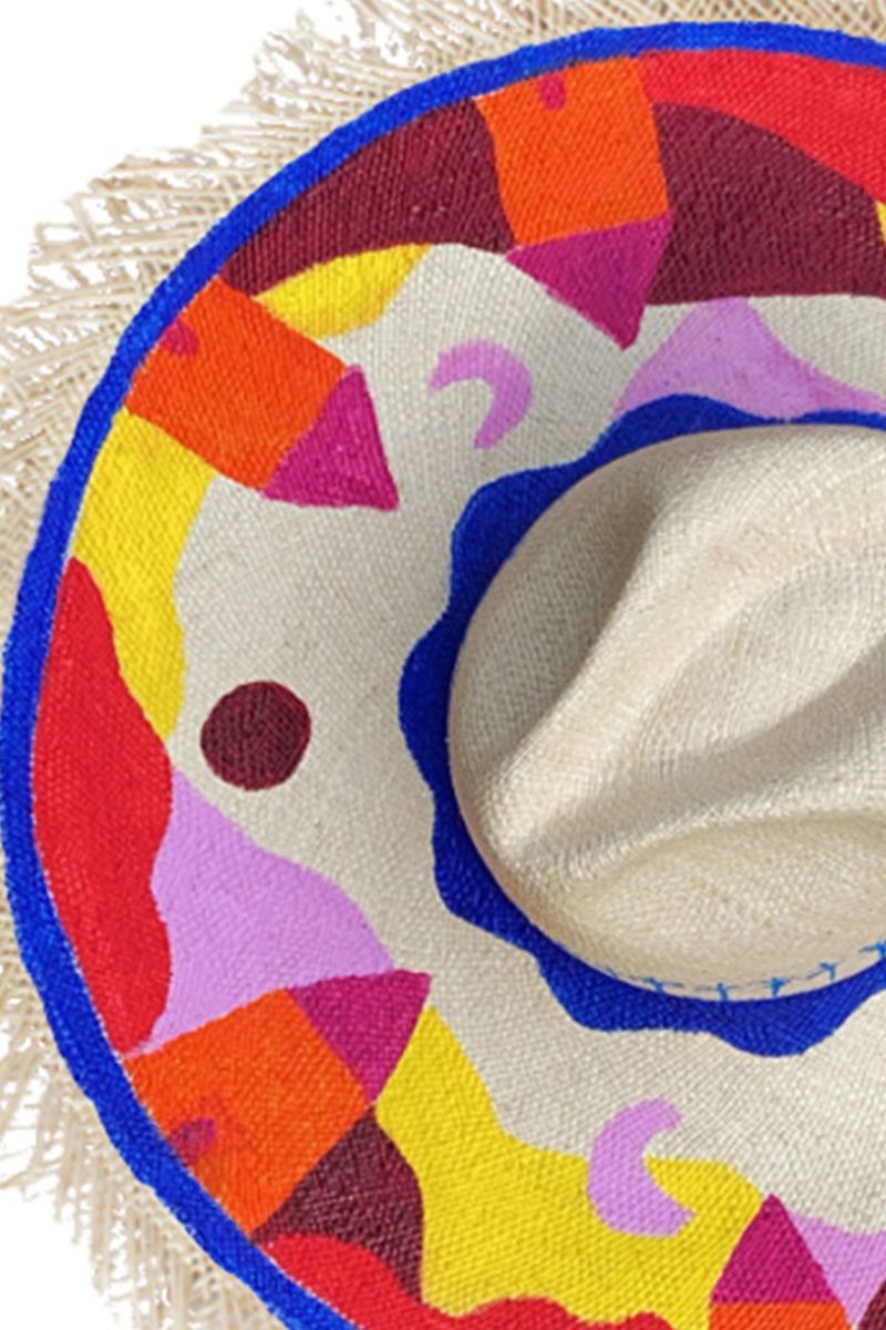 Pájara Pinta Encanto Print Hat featuring colorful, patterned fabric and wide brim for sun protection and stylish wear.