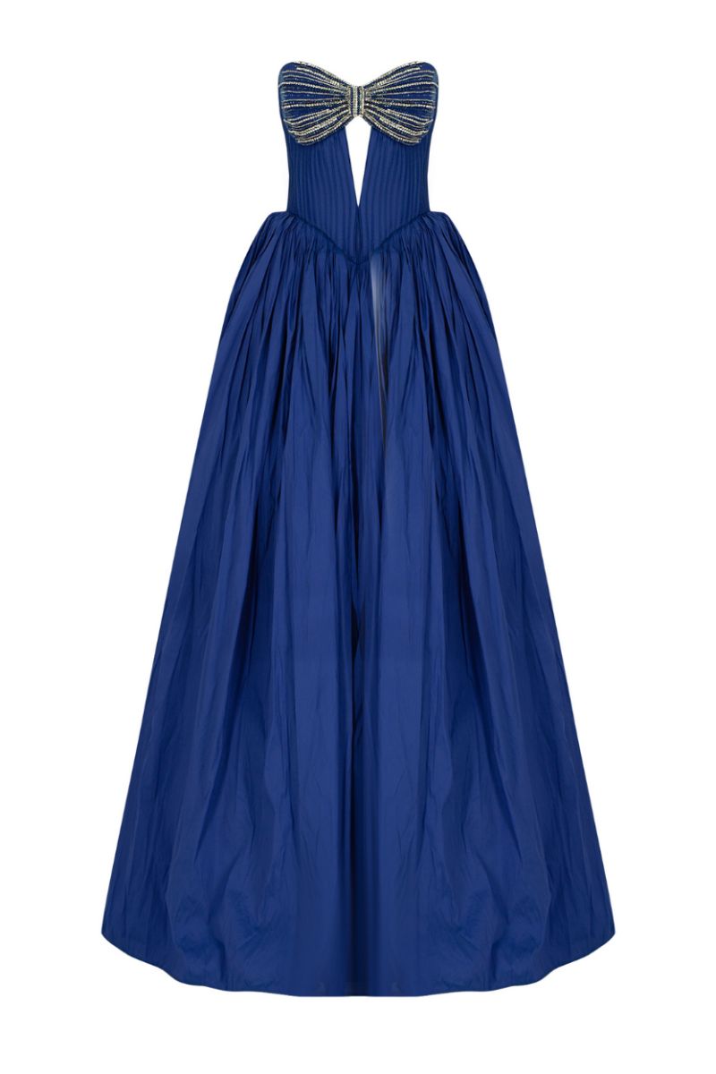 LIZZIE BIJOU BLUE STRAPLESS GOWN - CULT MIA