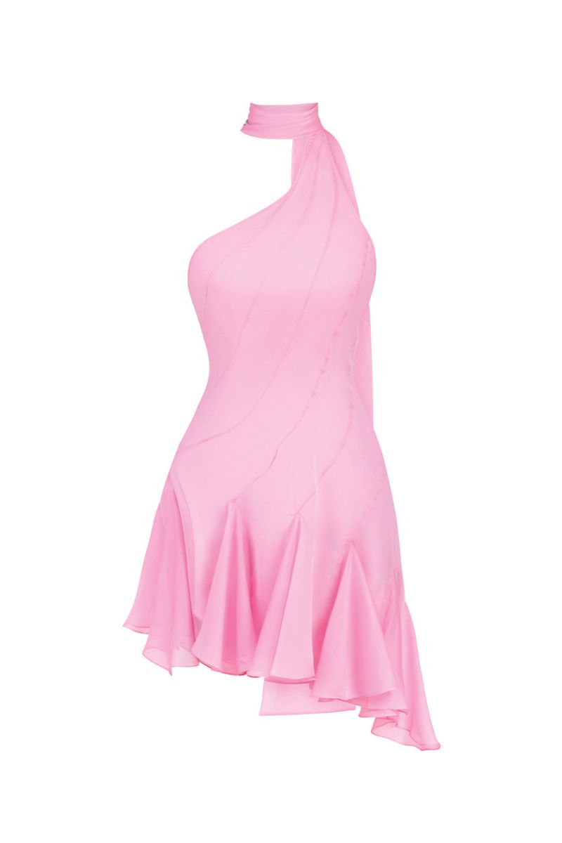 MS. GODET ASYMMETRIC DRESS IN PINK - CULT MIA