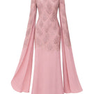 Raishma Cynthia gown featuring elegant fabric and intricate design, displayed on a hanger in a luxurious setting.