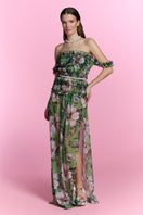 Nur Karaata silk heirloom beach dress, a flowy maxi dress with intricate patterns and elegant design, perfect for summer beachwear.