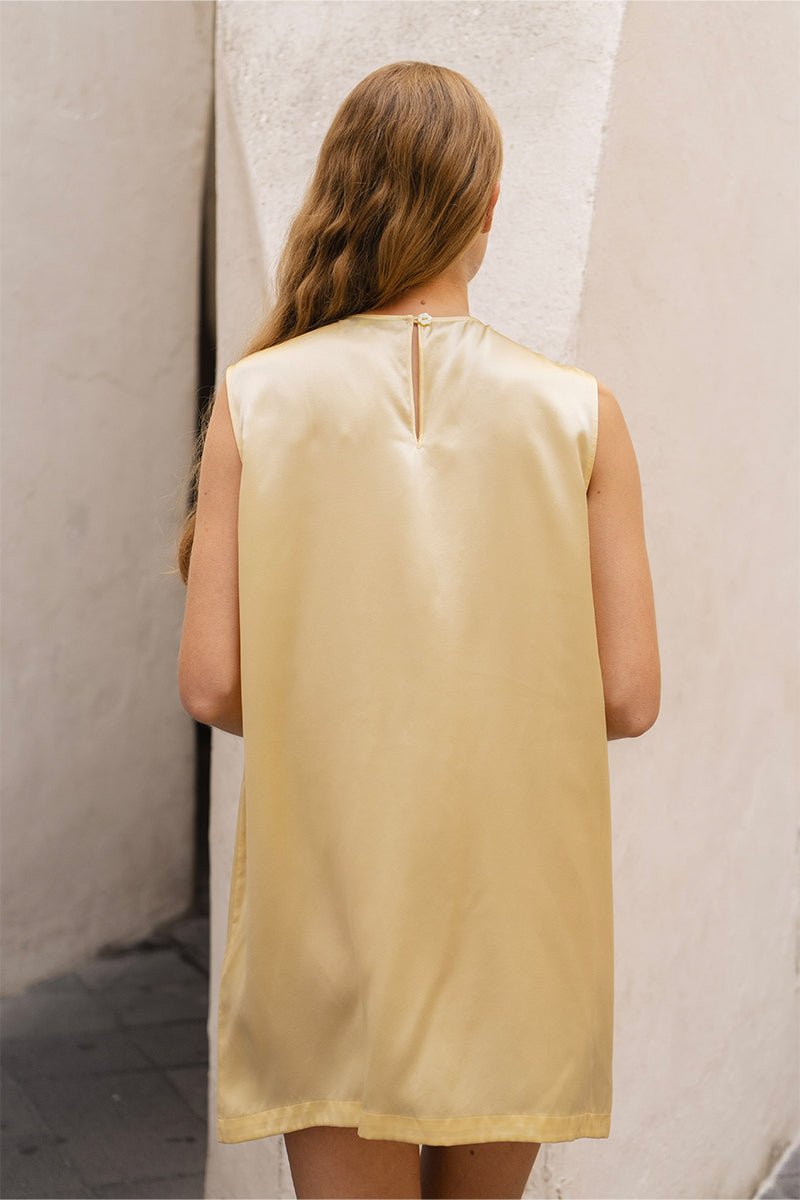 BLOOM SILK SLEEVELESS DRESS IN YELLOW - CULT MIA