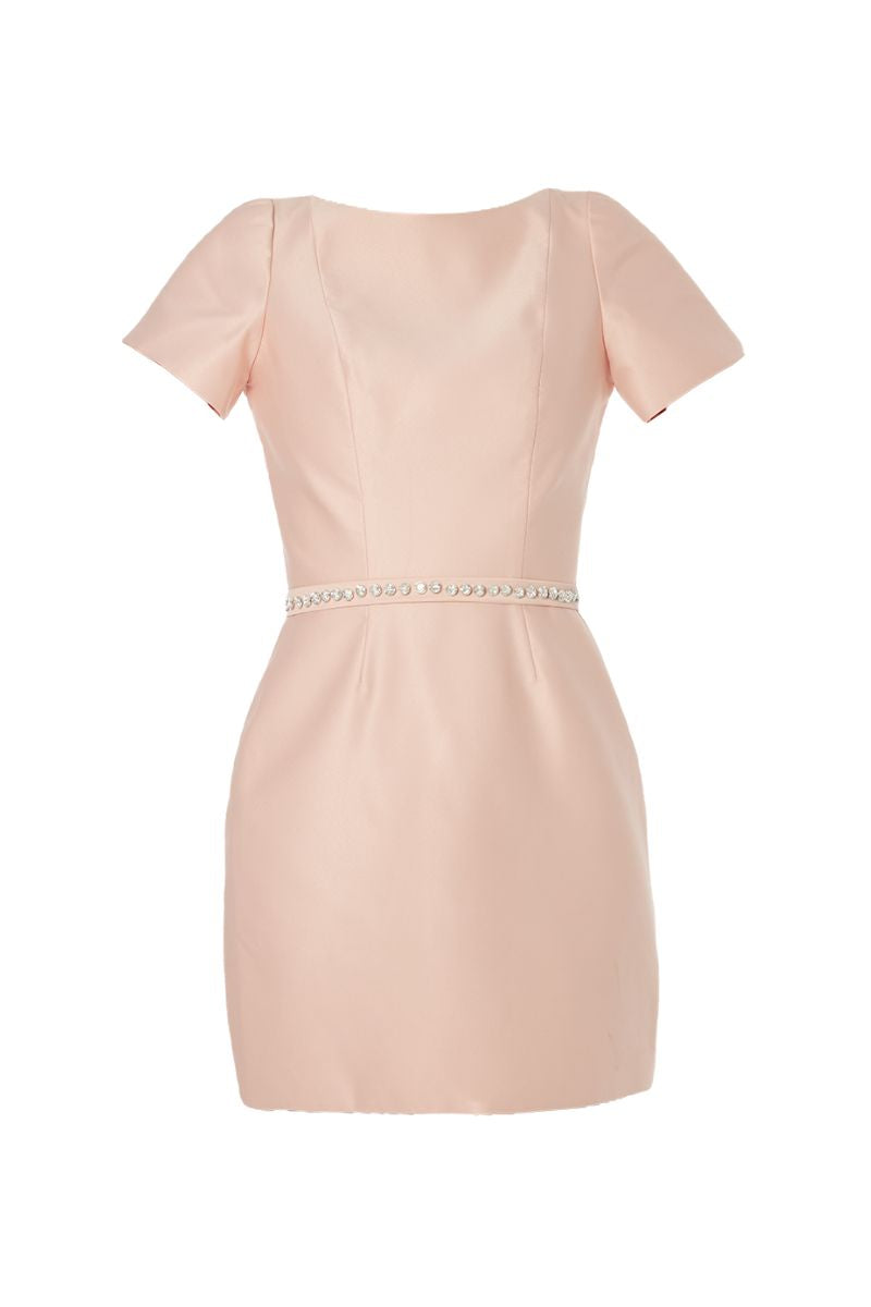 LARA FONDANT PINK DRESS WITH DIAMOND BELT - CULT MIA