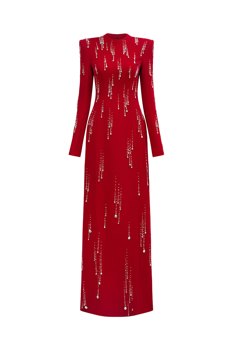VELVET SATIN EMBELLISHED GOWN