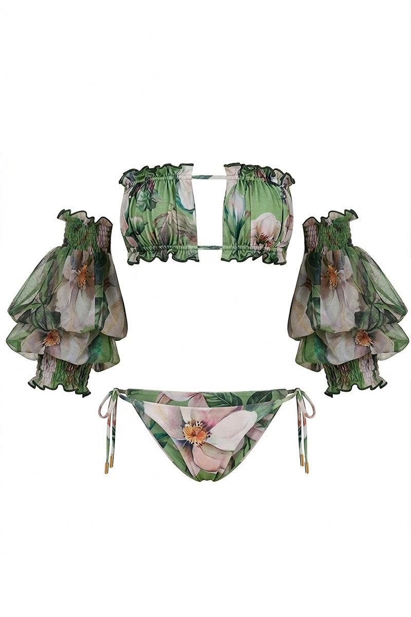 Golden Aura Bikini by Nur Karaata, featuring a shimmering gold bikini top and bottom on a model.