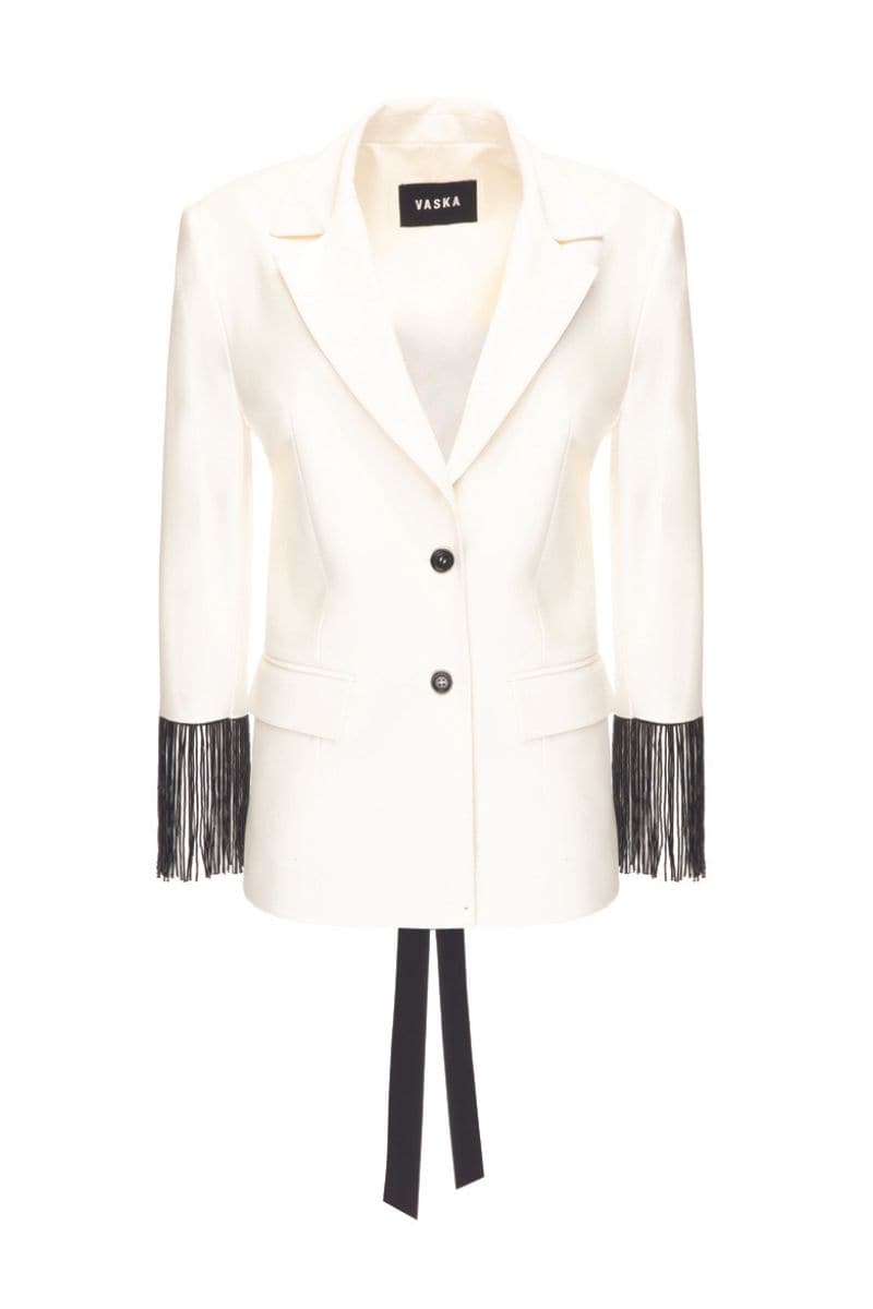 WHITE JACKET WITH BEADED FRINGE - CULT MIA