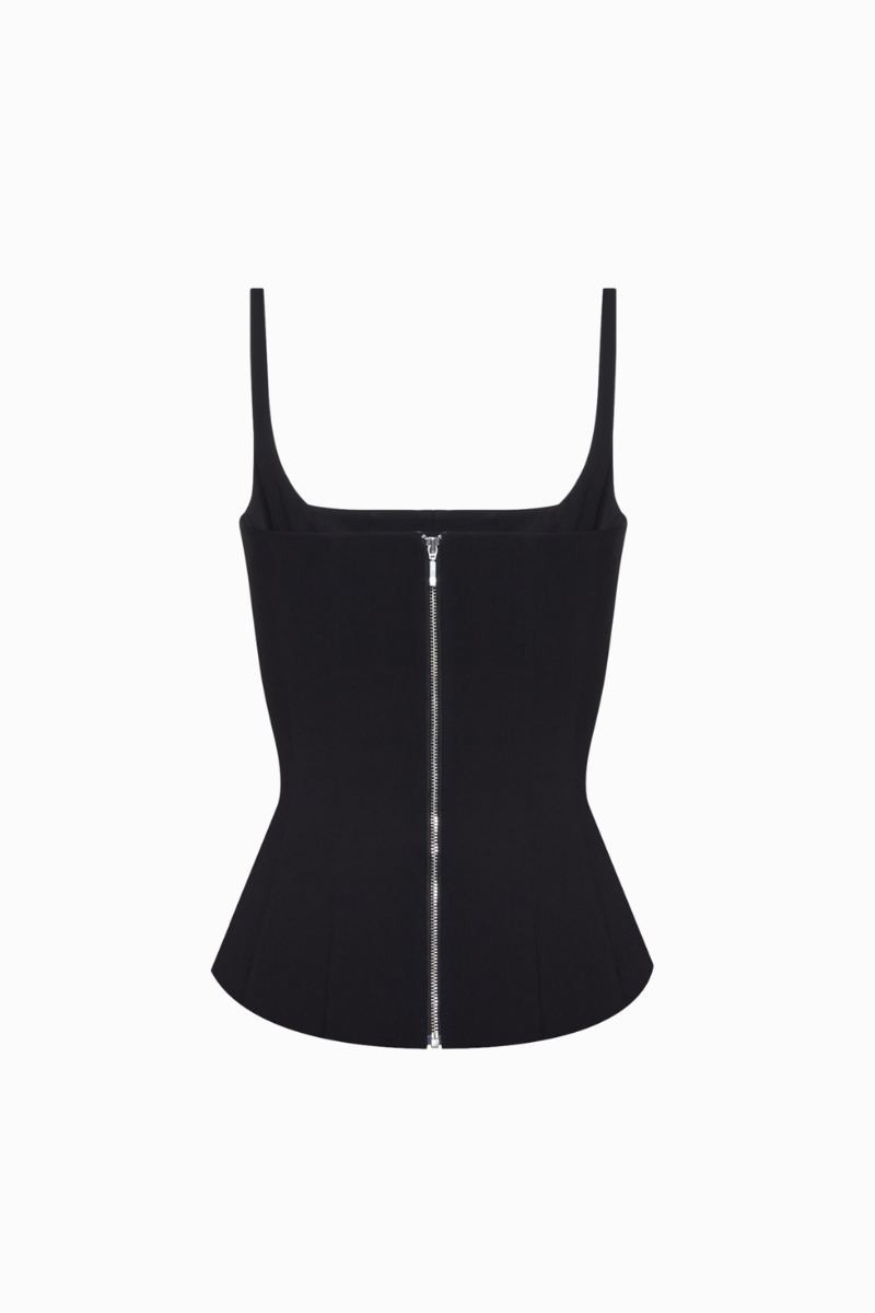 MATTE SILK CORSET TOP WITH STRAPS IN BLACK - CULT MIA