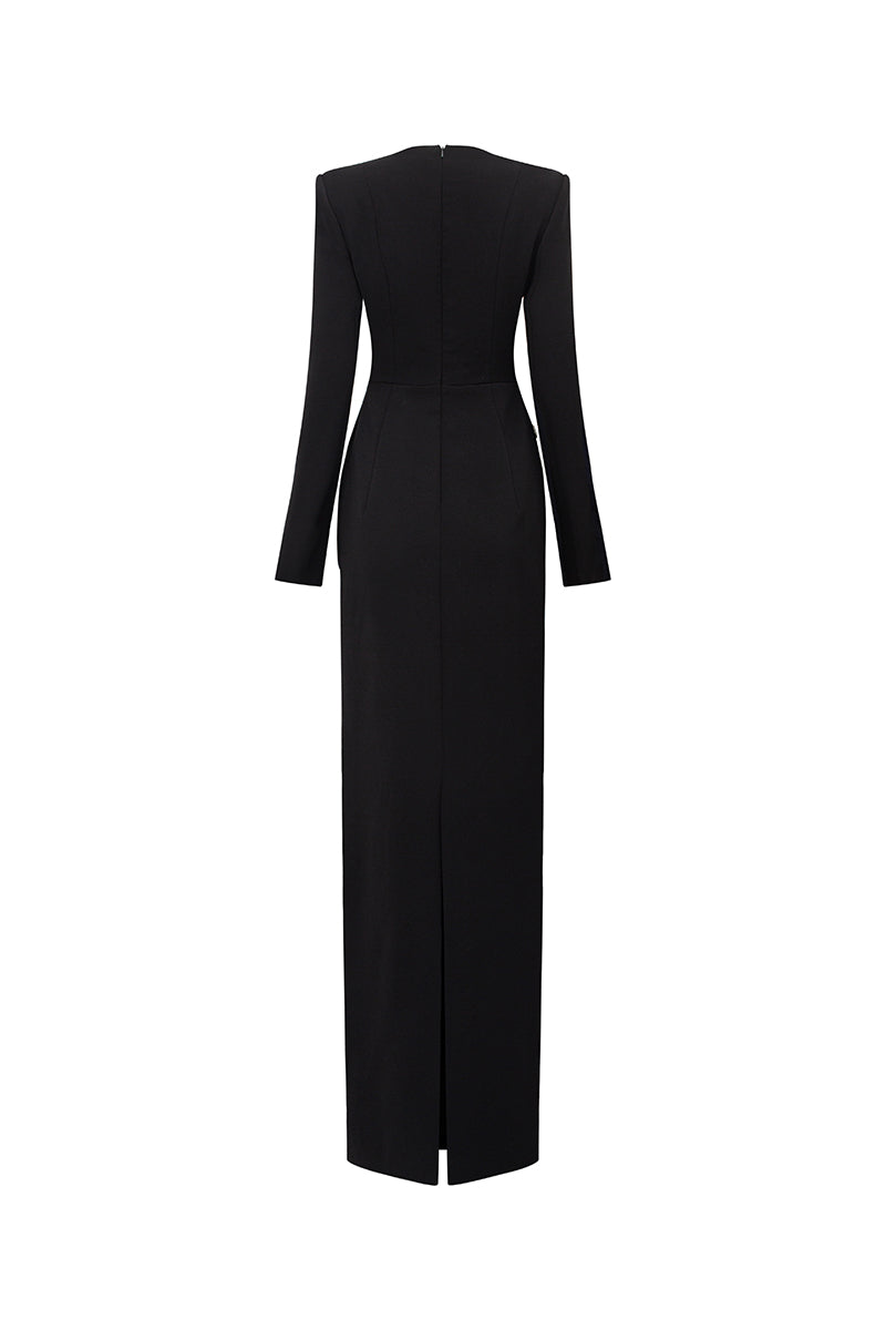 VELVET SATIN LONG SLEEVE GOWN IN BLACK | CULT MIA | Tracy Studio VELVET SATIN LONG SLEEVE GOWN IN BLACK | CULT MIA | Tracy Studio