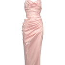 Do Long Ember Trail pink gown featuring a flowing fabric and elegant design, perfect for special occasions or formal wear.