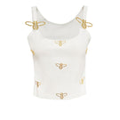 White Onalaja Bee Tank top, sleeveless casual tops, lightweight fabric, worn with a relaxed fit, front view image.