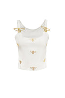 White Onalaja Bee Tank top, sleeveless casual tops, lightweight fabric, worn with a relaxed fit, front view image.