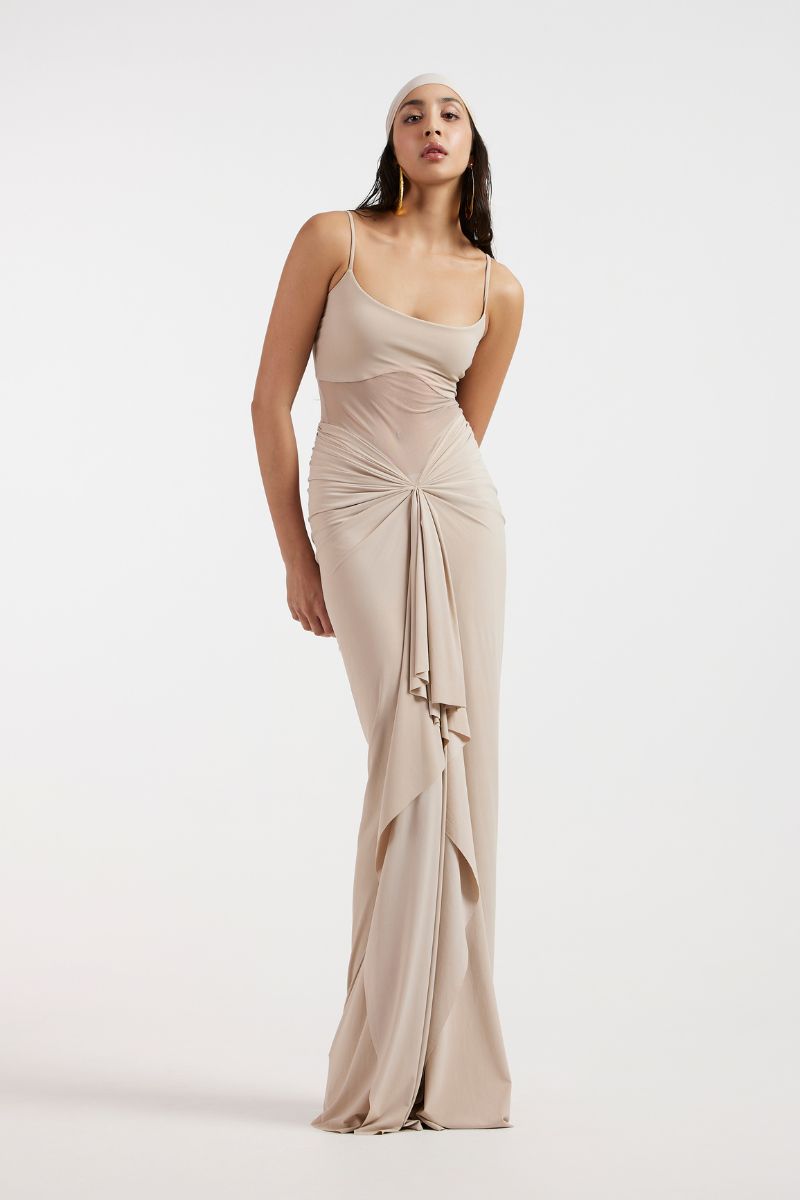 ASTRID DRAPED BEIGE GOWN - CULT MIA