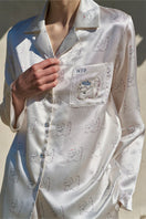 KIKI Pearl Cat 22 Momme Silk long pajama set in soft silk loungewear with a relaxed fit and elegant design.