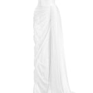 Le Thanh Hoa Sophia Simply White long gown displayed on a model, featuring flowing fabric and elegant design.