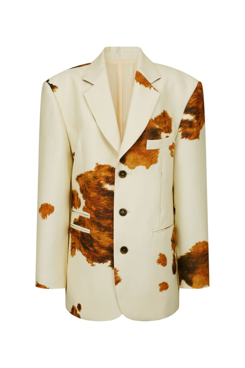 PRINTED WOOL SILK JACKET IN PALE YELLOW - CULT MIA
