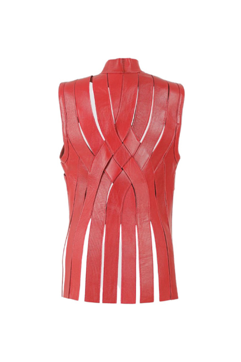 BRIANNA LEATHER VEST RED - CULT MIA