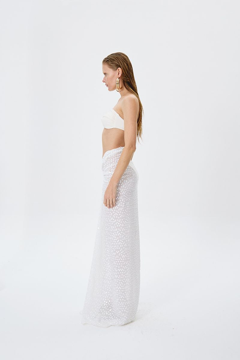 SEQUIN LIGHT MAXI SKIRT IN WHITE - CULT MIA
