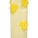 Lalo butter yellow midi pencil skirt with feather details, fitted design, and high waist, styled with a smooth fabric finish.