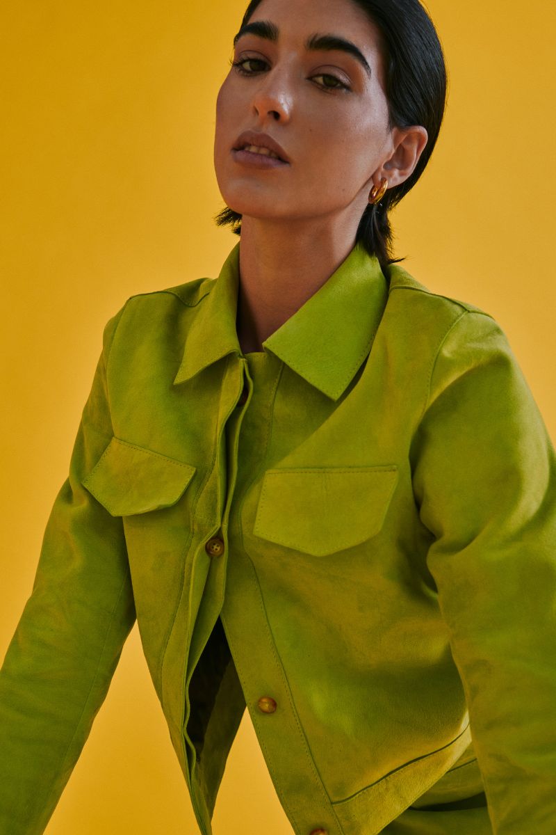 Green Mini Alisha Jacket by ZUT, lightweight casual jacket with a stylish fit and zipper details, perfect for everyday wear.