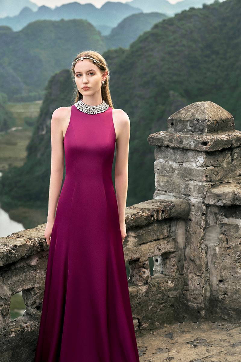 PURPLE PINK SLEEVELESS A-LINE FLARED GOWN | CULT MIA