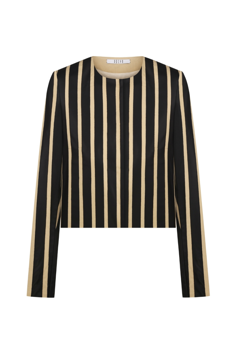 PODYH striped straight jacket with long sleeves and button front, featuring a stylish striped pattern and tailored fit.