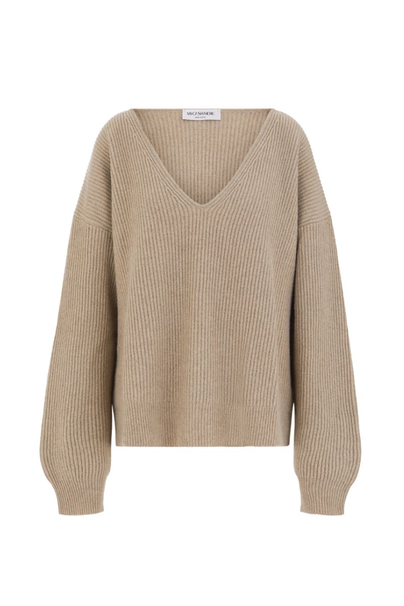 STELLA V-NECK SWEATER IN SAND - CULT MIA