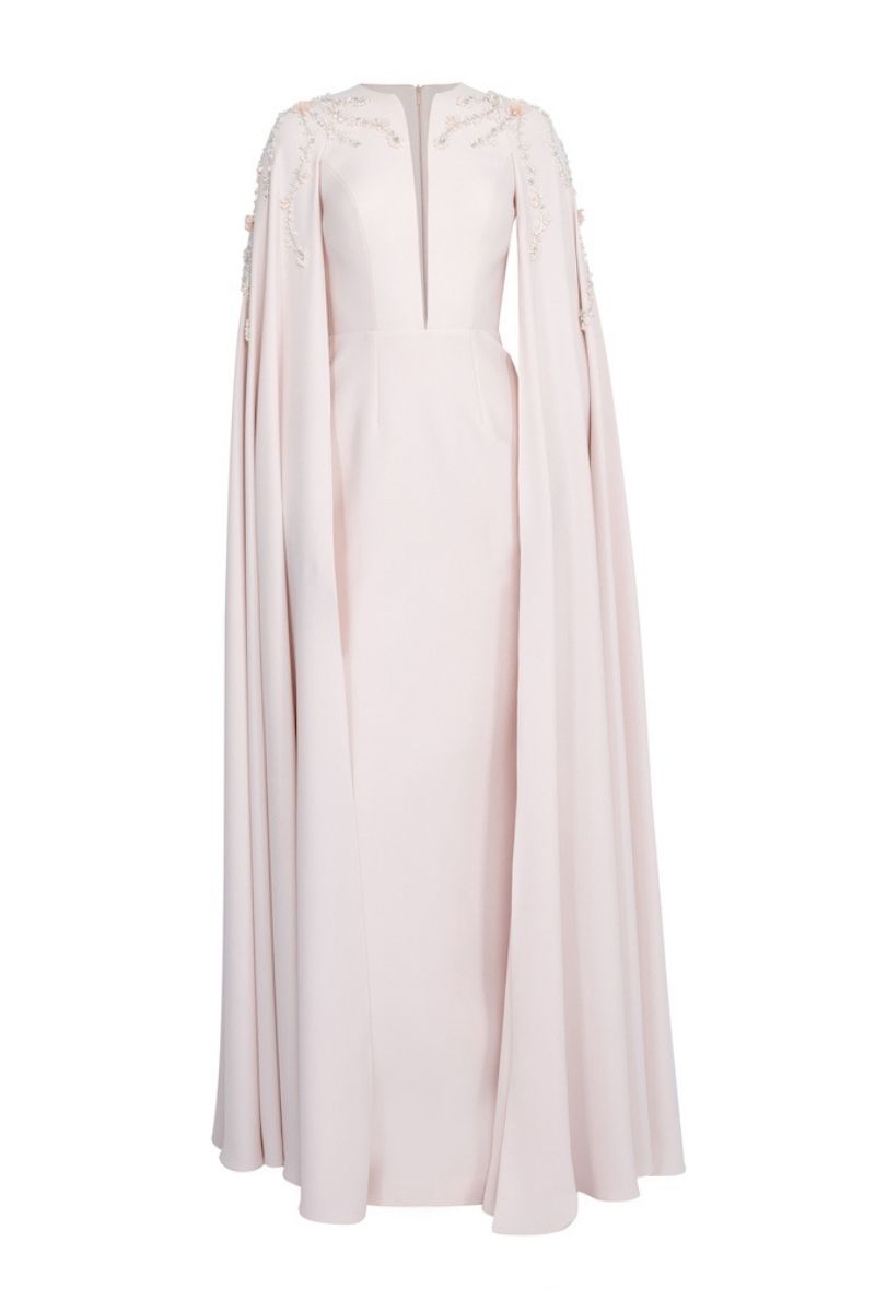 POWDER STRAIGHT CUT WITH CAPE LONG DRESS - CULT MIA