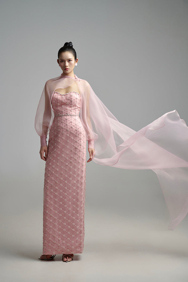 PEARL STRAIGHT LONG DRESS WITH SCARF DETAIL - CULT MIA