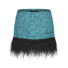 Nana Jacqueline Daphne blue tweed mini skirt with feather trim, stylish and textured fashion piece for modern outfits.