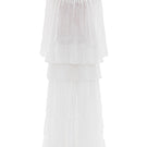 Le Thanh Hoa lace-trimmed pleated maxi dress featuring soft fabric, flowing silhouette, and elegant design.
