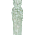 Mint Annabelle Tulle Dress by 21Six, a flowing maxi dress with tulle fabric, displayed on a hanger against a neutral background.