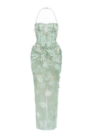 Mint Annabelle Tulle Dress by 21Six, a flowing maxi dress with tulle fabric, displayed on a hanger against a neutral background.