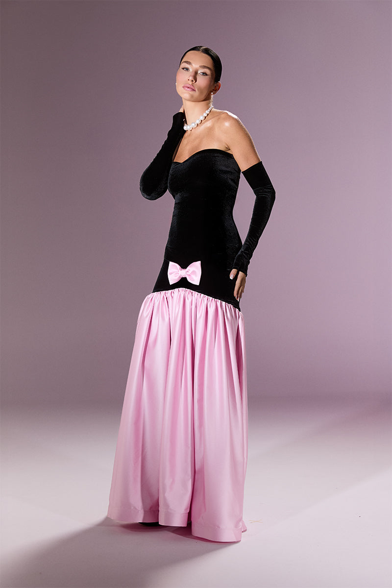 Nur Karaata Marcelline gown showcasing elegant design with flowing fabric and intricate details.