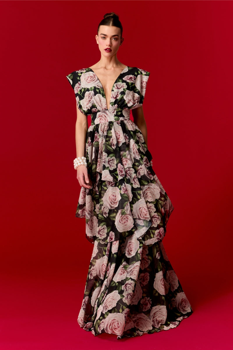 Nur Karaata Beatrice maxi dress featuring a flowing fabric, elegant design, and full-length silhouette for a stylish look.