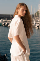 White GLOSS OF WATER HYDRASILK short pajamas set by Not Just Pajama, featuring soft, silky fabric and relaxed fit.