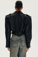 LARETAGGIO NOVARA jacket in dark color, shown with front zipper and hood, stylish lightweight outerwear for casual wear.