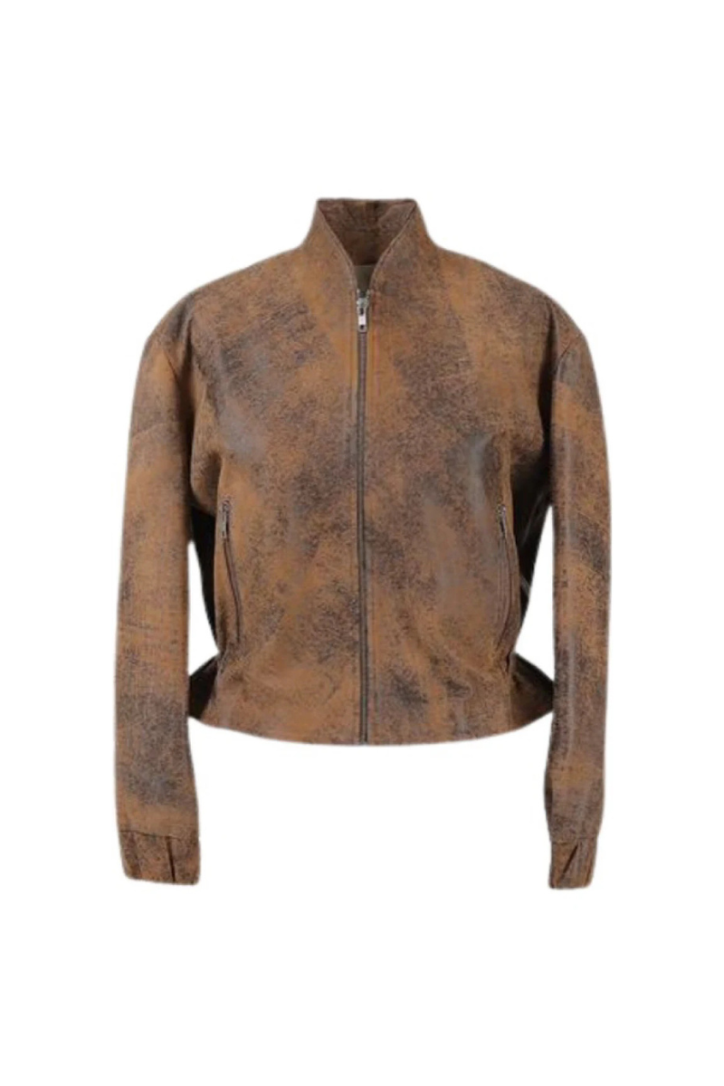 Double A Bennett leather jacket in washed brown, featuring a classic design and smooth leather finish.