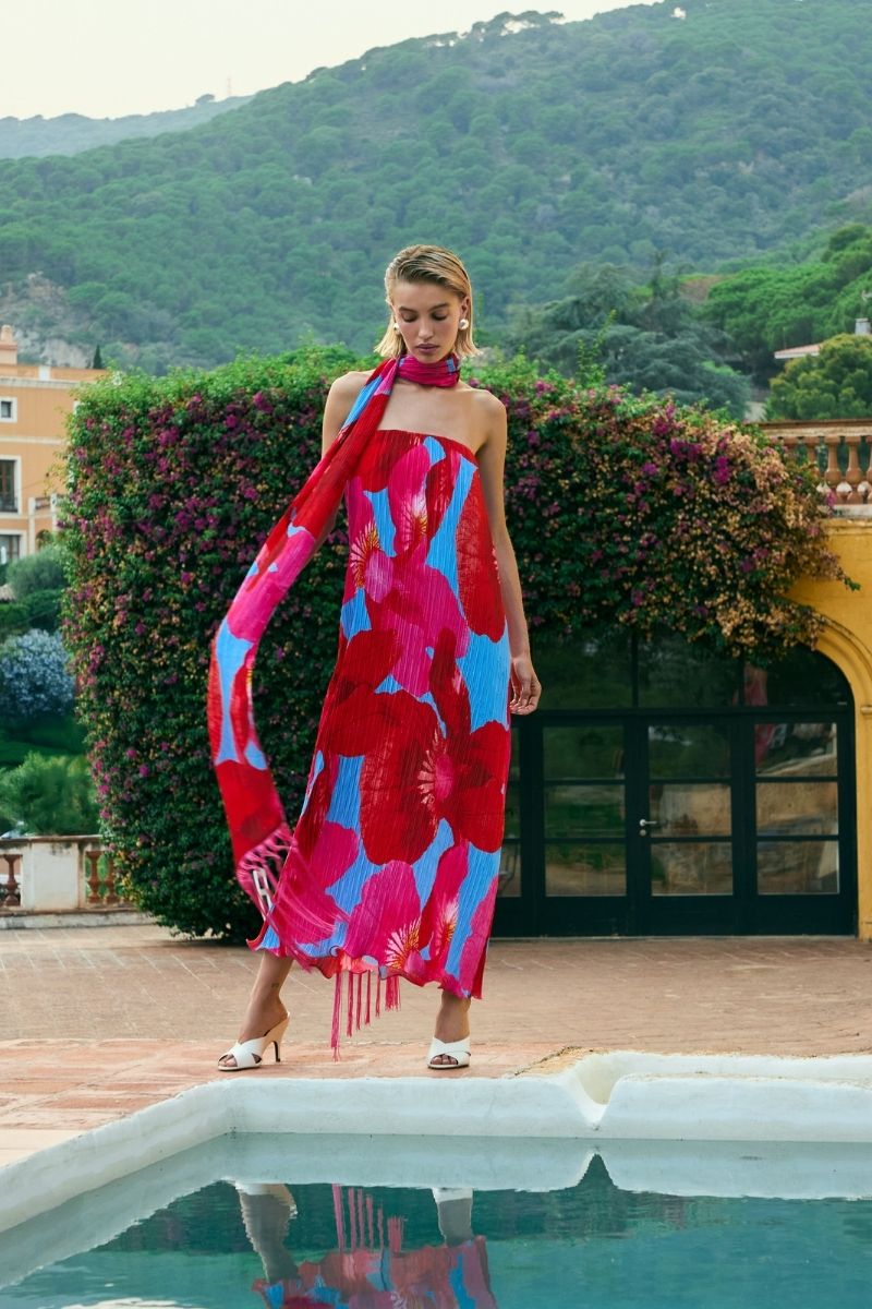 Sisters Ruby Maxi Dress in blush coral with flowing fabric and elegant design, perfect for summer occasions.