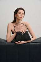 Dark brown croco leather Stephanie bag by Vikele Studio, top handle design with textured crocodile pattern.