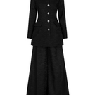 Valenciani high collar fitted blazer and wide-leg trousers co-ord set, tailored look with structured blazer and flowing trousers.